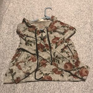 Grey and Maroon Crop Top Rose Hoodie